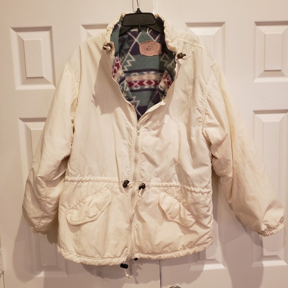 Vintage 80s Woolrich Jacket Drawstring Waist And Collar Women's Large White